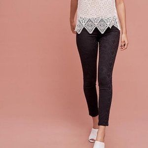 Pilcro Anthropologie Serif 33 Stretch Skinny Jeans Charcoal Grey Damask Jaquard